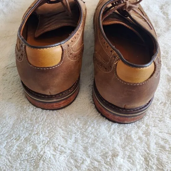 Johnston &amp; Murphy Brown Lace Up Leather Oxford Wingtip Dress Shoes Mens 10 M