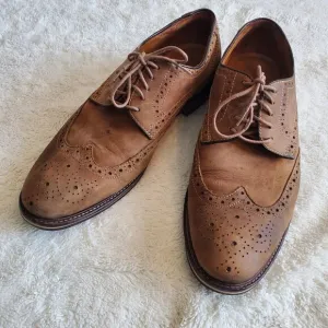 Johnston &amp; Murphy Brown Lace Up Leather Oxford Wingtip Dress Shoes Mens 10 M