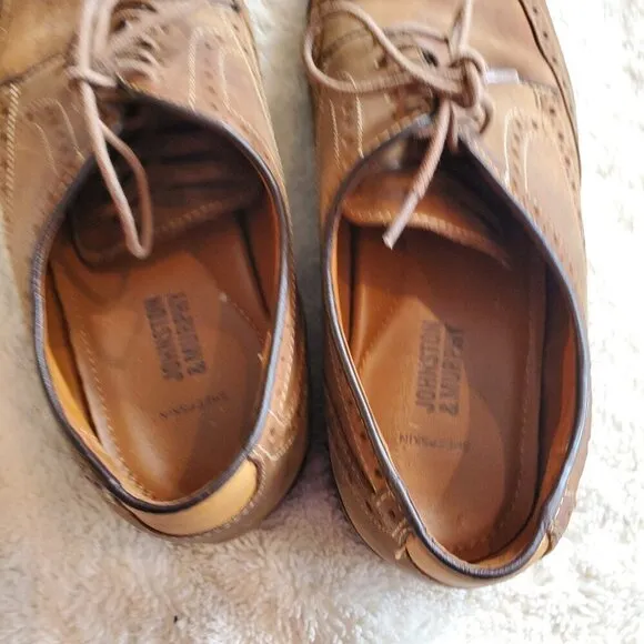 Johnston &amp; Murphy Brown Lace Up Leather Oxford Wingtip Dress Shoes Mens 10 M
