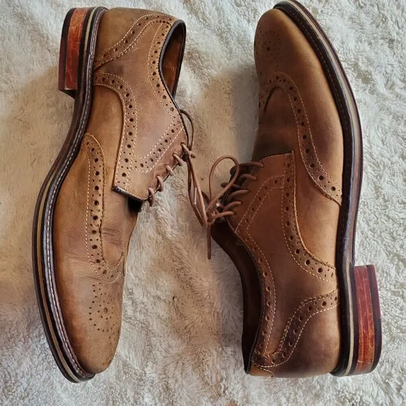 Johnston &amp; Murphy Brown Lace Up Leather Oxford Wingtip Dress Shoes Mens 10 M