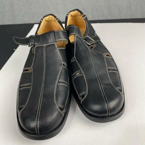 Johnston &amp; Murphy Men's Size 12M Black Slip On  Strapped Casual Shoes Leather