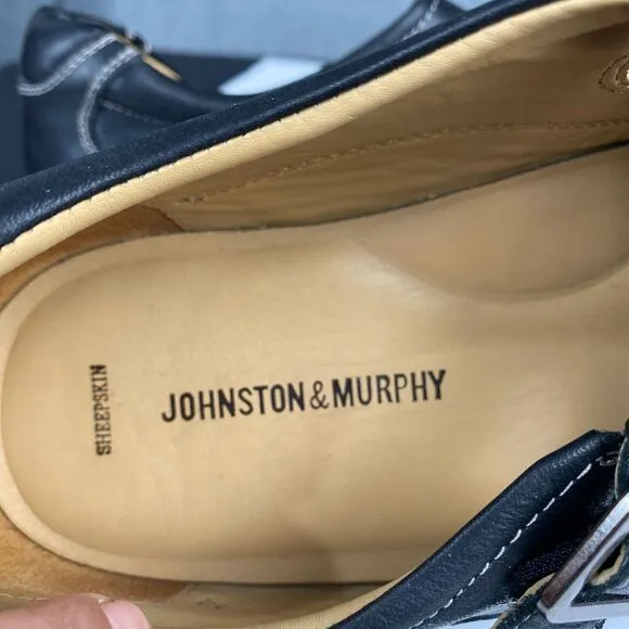 Johnston &amp; Murphy Men's Size 12M Black Slip On  Strapped Casual Shoes Leather