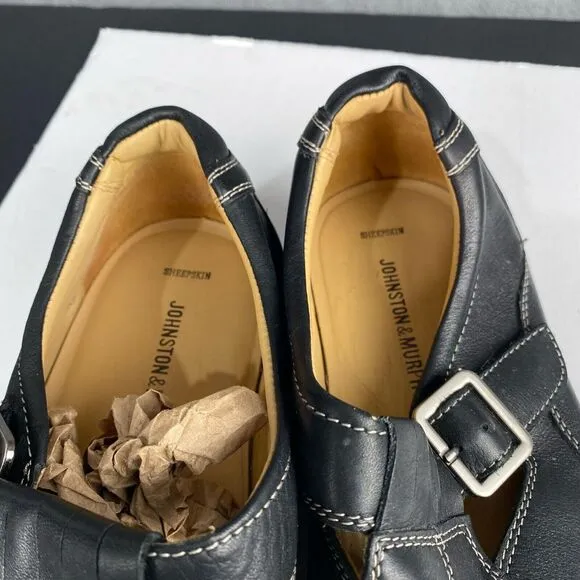 Johnston &amp; Murphy Men's Size 12M Black Slip On  Strapped Casual Shoes Leather
