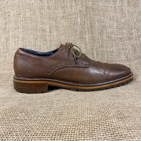 Johnston &amp; Murphy oxford‘s brown tie up dress shoe casual mens size 8M