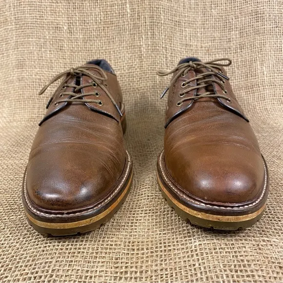 Johnston &amp; Murphy oxford‘s brown tie up dress shoe casual mens size 8M