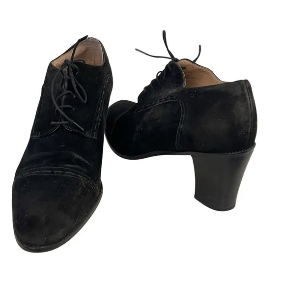 JONAK Black Suede Shoes Oxfords Lace Up Stacked Heel Womens Size FR 40 US 8