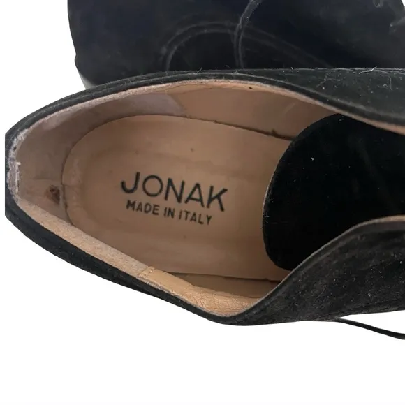 JONAK Black Suede Shoes Oxfords Lace Up Stacked Heel Womens Size FR 40 US 8