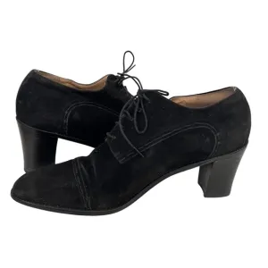 JONAK Black Suede Shoes Oxfords Lace Up Stacked Heel Womens Size FR 40 US 8