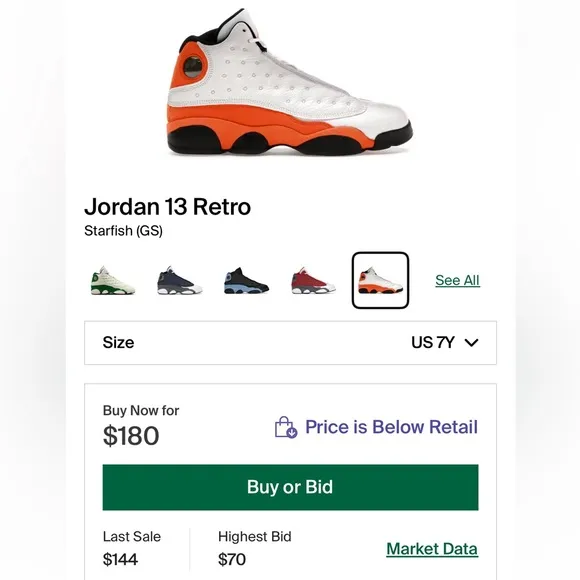 Jordan 13 Retro GS “Starfish” Youth Size 7Y