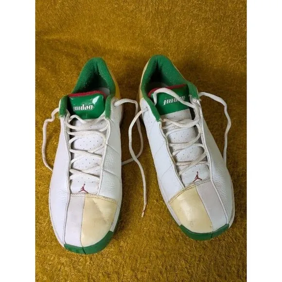 Jordan TE2 Low White Green Red Leather Basketball Sneakers Size 9