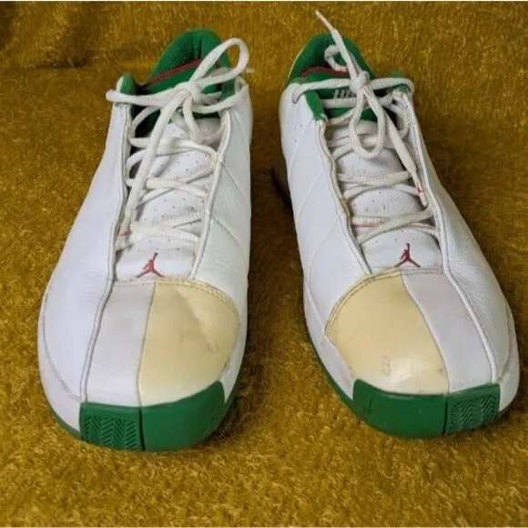 Jordan TE2 Low White Green Red Leather Basketball Sneakers Size 9