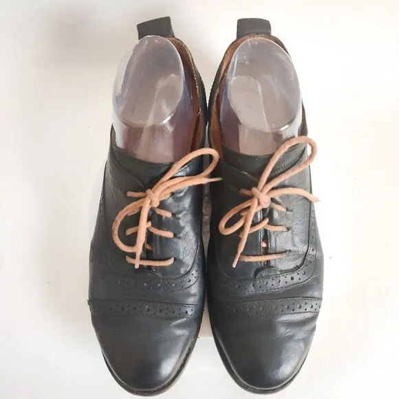 Josef Seibel Black Leather Wingtip Oxford Shoes Womens 9.5 / 41 Lace Up Academia