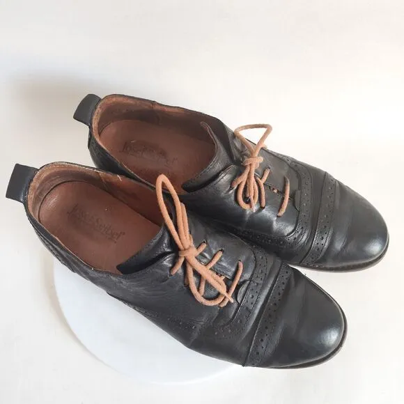 Josef Seibel Black Leather Wingtip Oxford Shoes Womens 9.5 / 41 Lace Up Academia