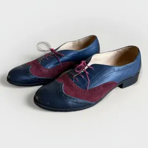 Julia Bo Blue Leather Oxford Shoes Size 9.5 Round Toe Lace Up Preppy Brogues
