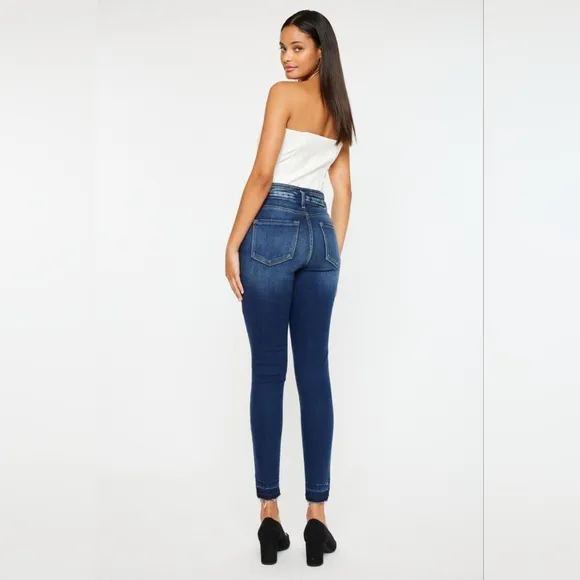 KanCan Skinny High-Rise Double Waist Distressed Slim Fit Jeans Ankle Denim Pants