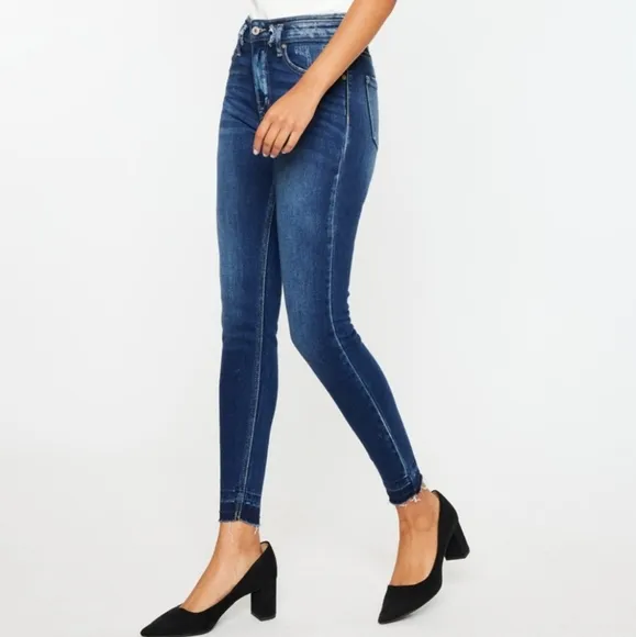 KanCan Skinny High-Rise Double Waist Distressed Slim Fit Jeans Ankle Denim Pants