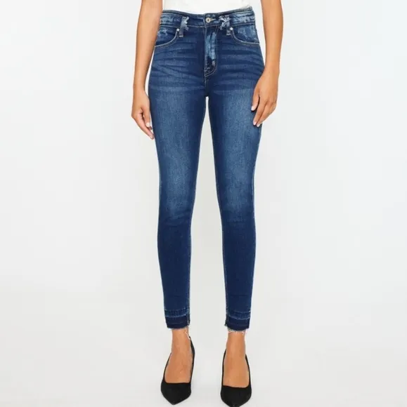 KanCan Skinny High-Rise Double Waist Distressed Slim Fit Jeans Ankle Denim Pants