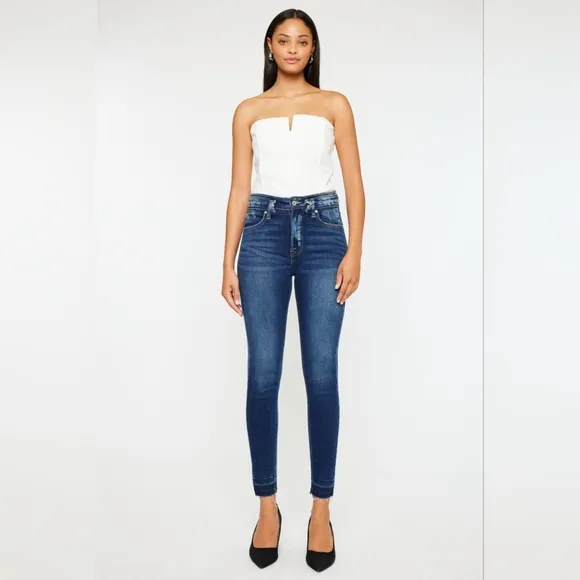 KanCan Skinny High-Rise Double Waist Distressed Slim Fit Jeans Ankle Denim Pants