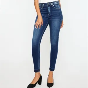 KanCan Skinny High-Rise Double Waist Distressed Slim Fit Jeans Ankle Denim Pants