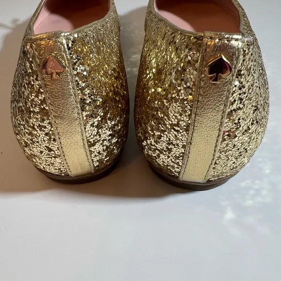Kate Spade New York Nella Gold Glitter Black Suede slip on Ballet Flat size 8
