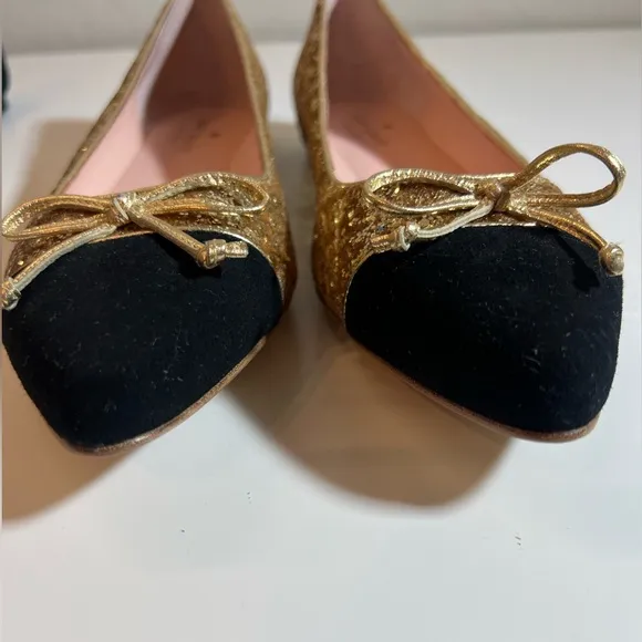 Kate Spade New York Nella Gold Glitter Black Suede slip on Ballet Flat size 8