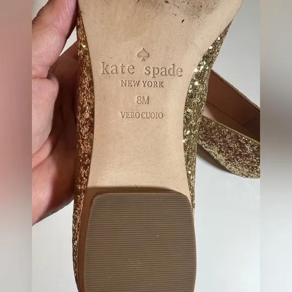 Kate Spade New York Nella Gold Glitter Black Suede slip on Ballet Flat size 8