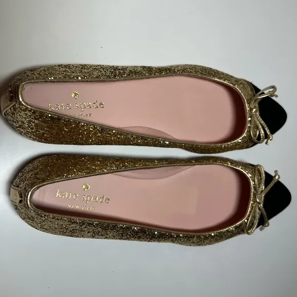 Kate Spade New York Nella Gold Glitter Black Suede slip on Ballet Flat size 8