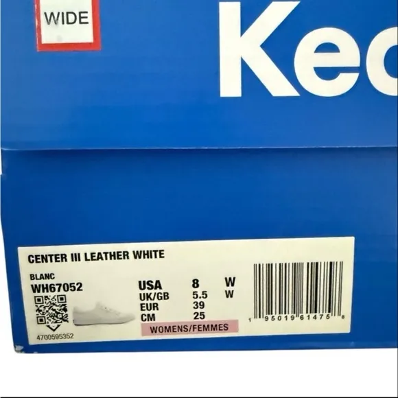 Keds Center III Leather Lace Up White Sneakers Classic Low-Top Shoes Women’s 8 W
