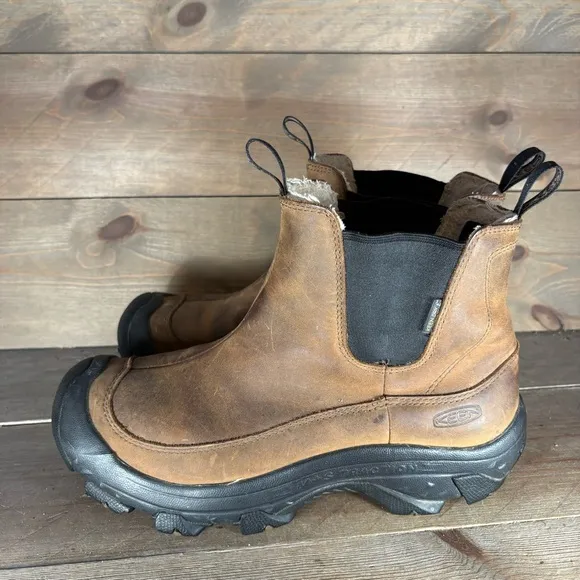 keen anchorage iii mens size 9 shoes brown leather lined waterproof chelsea boot