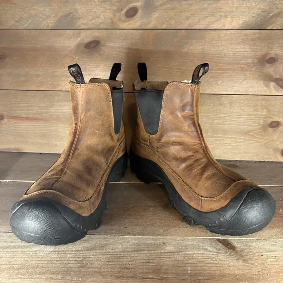 keen anchorage iii mens size 9 shoes brown leather lined waterproof chelsea boot