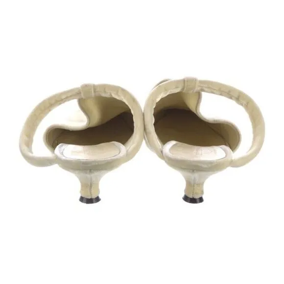 Khaite Authentic Volosa Runway Velvet Solid Cream Ivory Medium Heels Mules 10