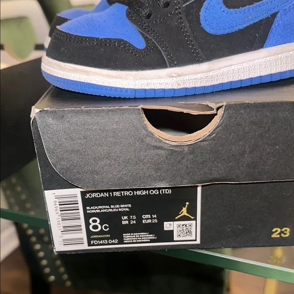 Kids Black and Blue Nike Shoes Jordan 1