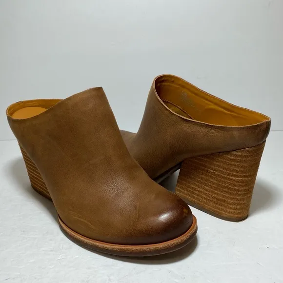 Kork Ease Challis Brown Leather Mule Block Heel Shoes Size 8.5