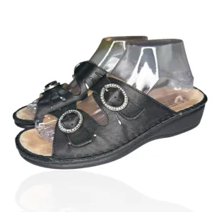 La Plume Amalfi Sandals 7.5-8 (38) Leather Rhinestone Made In Italy Slide Shoes