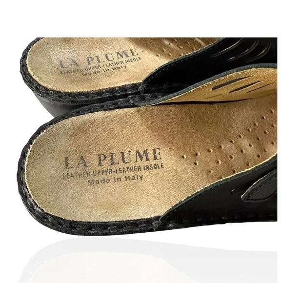 La Plume Amalfi Sandals 7.5-8 (38) Leather Rhinestone Made In Italy Slide Shoes