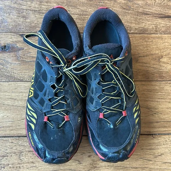 La Sportiva Helios SR Mountain Trail Running Shoes Black Yellow Mens Size 7