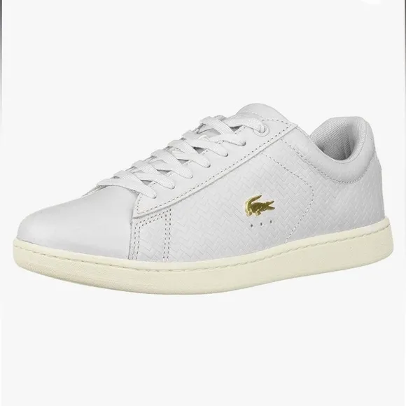 Lacoste Carnaby Evo Women’s White Leather Lace Up Low Top Sneakers Shoes Size 8