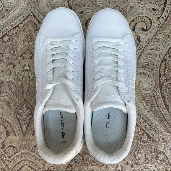 Lacoste Carnaby Evo Women’s White Leather Lace Up Low Top Sneakers Shoes Size 8