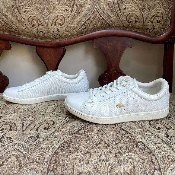 Lacoste Carnaby Evo Women’s White Leather Lace Up Low Top Sneakers Shoes Size 8