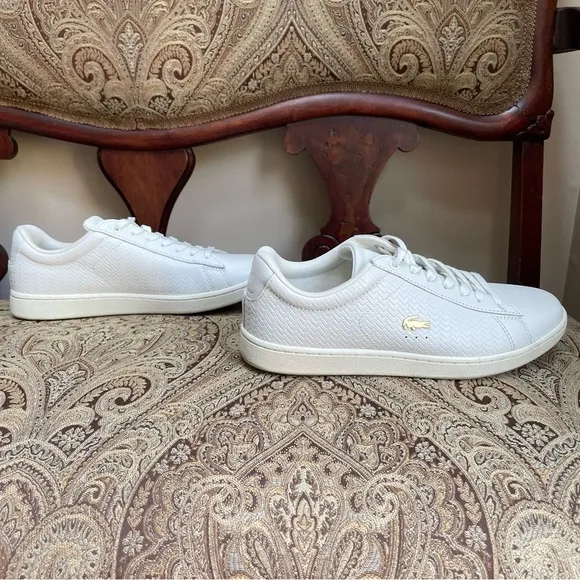 Lacoste Carnaby Evo Women’s White Leather Lace Up Low Top Sneakers Shoes Size 8