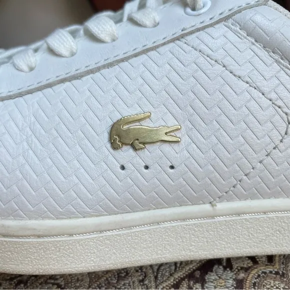 Lacoste Carnaby Evo Women’s White Leather Lace Up Low Top Sneakers Shoes Size 8
