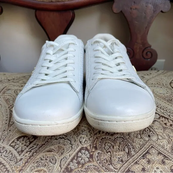 Lacoste Carnaby Evo Women’s White Leather Lace Up Low Top Sneakers Shoes Size 8