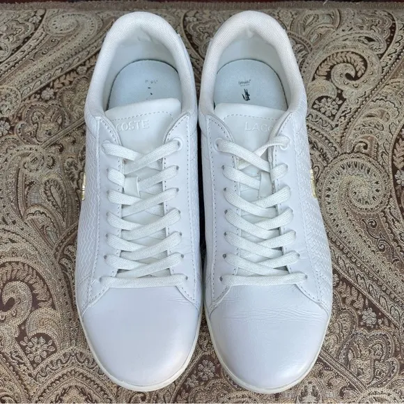 Lacoste Carnaby Evo Women’s White Leather Lace Up Low Top Sneakers Shoes Size 8