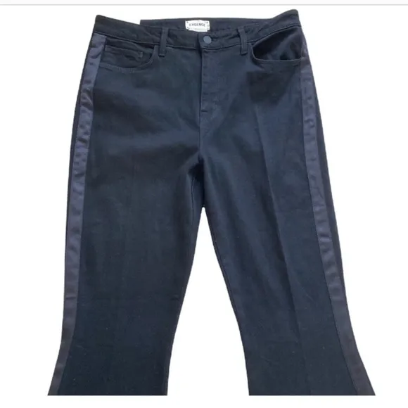L'AGENCE Solana Big Flare Tuxedo Stripe jean black High-Rise bell bottom size 25