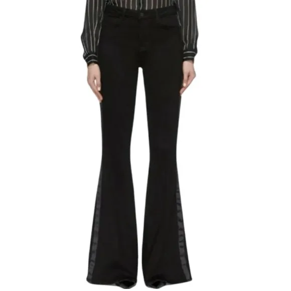 L'AGENCE Solana Big Flare Tuxedo Stripe jean black High-Rise bell bottom size 25