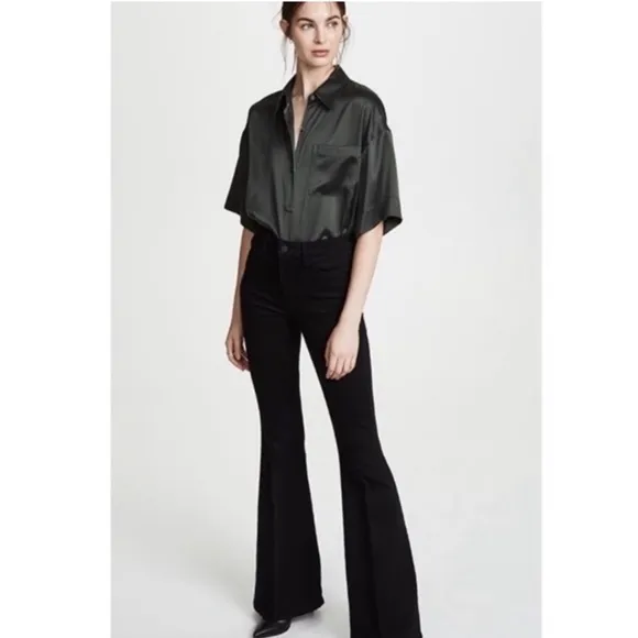 L'AGENCE Solana Big Flare Tuxedo Stripe jean black High-Rise bell bottom size 25