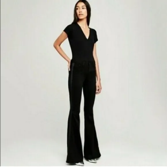 L'AGENCE Solana Big Flare Tuxedo Stripe jean black High-Rise bell bottom size 25