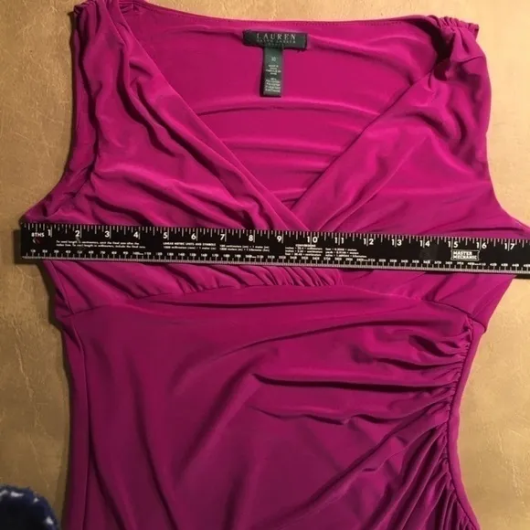 𝅺LAUREN RALPH LAUREN Empire Ruched Jersey Sheath Dress, Sleeveless, MAGENTA, 10