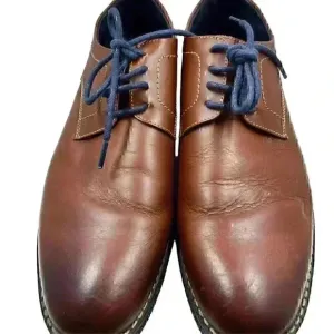 Leather Casual/Dress Men’s Brown W/Blue Laces Shoes Cushion &amp; Arch Insole SZ 8