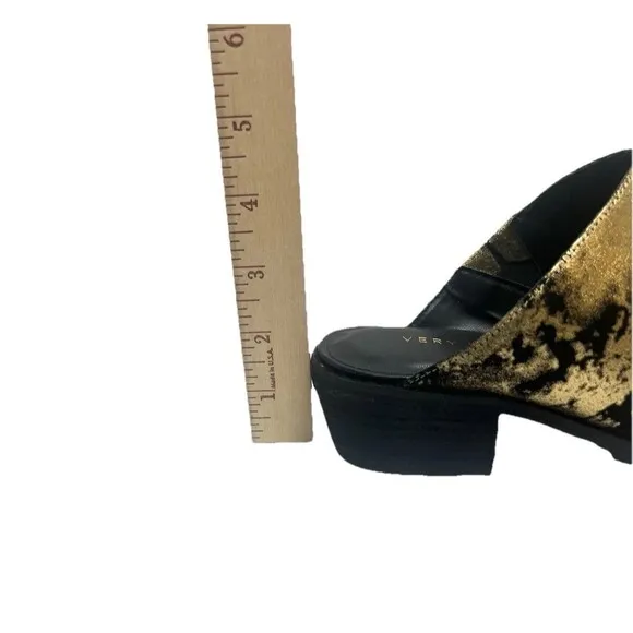 Leather Gold Black Shoes Womens Sz 8 Pointed Toe Mule Clog Whimsygoth Boho